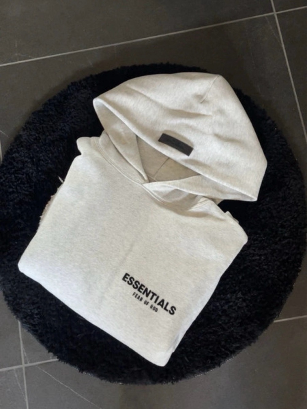 New Essentials Light Gray Pullover Hoodie with Black Logo